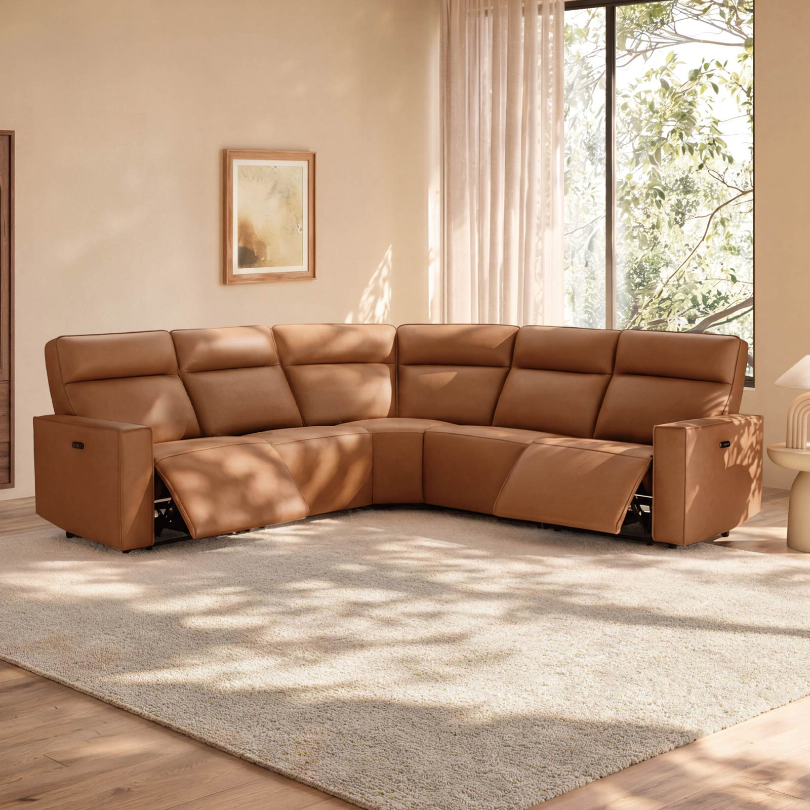 Phillipsburg Top Grain Leather Reclining Sectional, 39.37" H x 108.66" W x 108.66" D