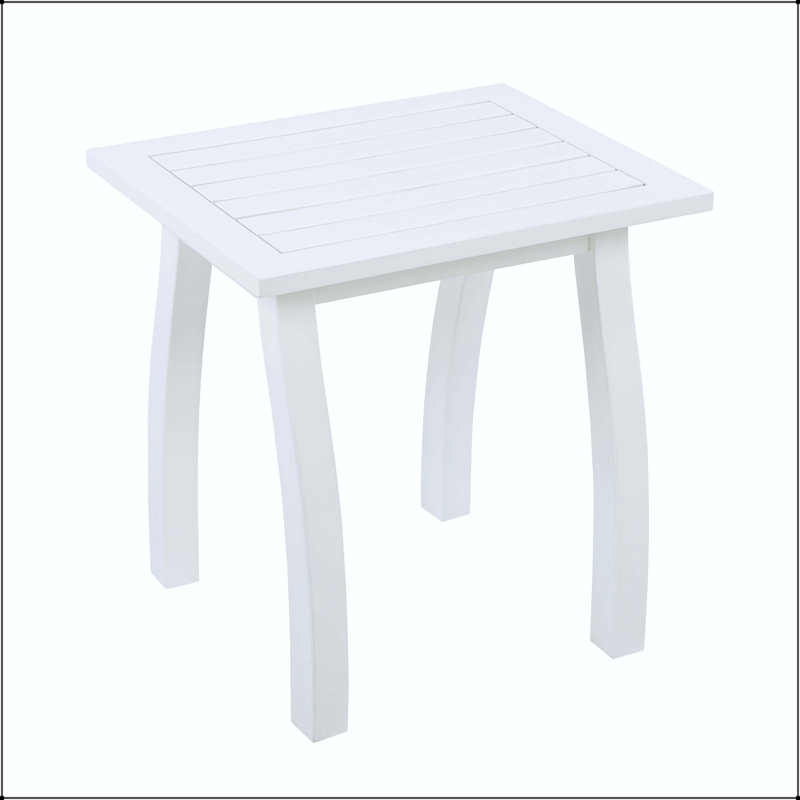 Selma Acacia Wood Accent Side Table - White PU, Weather-Resistant