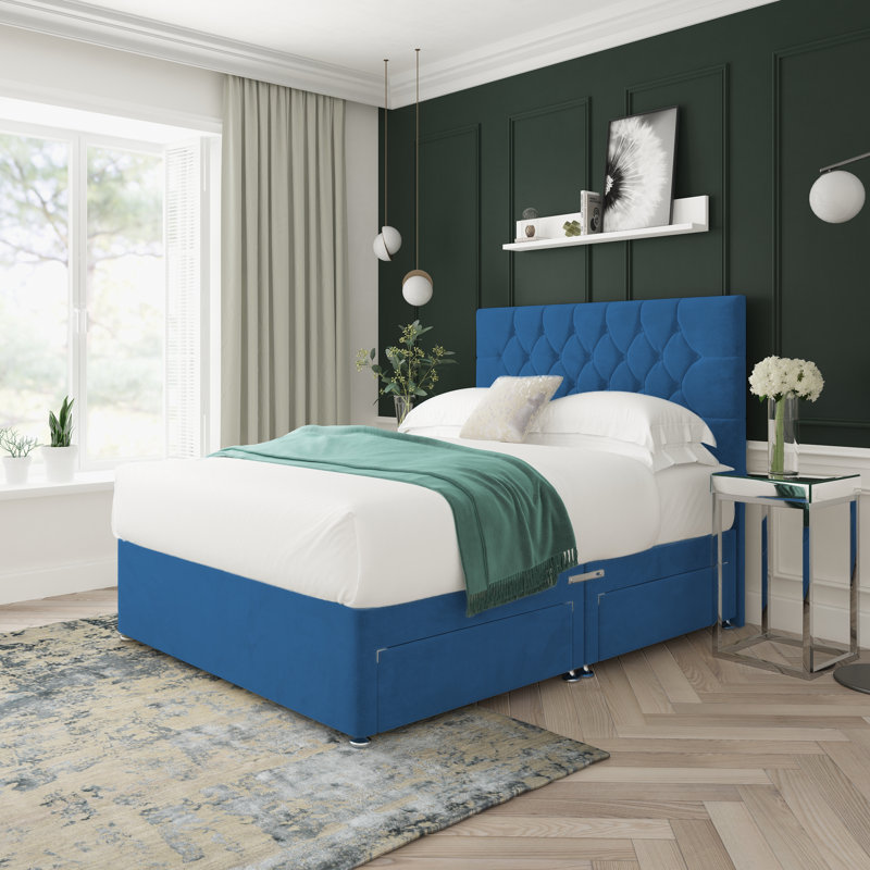 Divan Bed Base, Small Single (2'6), Left Side Drawers, Blue
