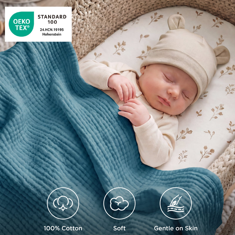 Bedsure 100% Cotton Muslin Blanket, 4-Layer Lightweight Summer Blanket for Dorm, Couch & Everyday Comfort, 200 GSM, King