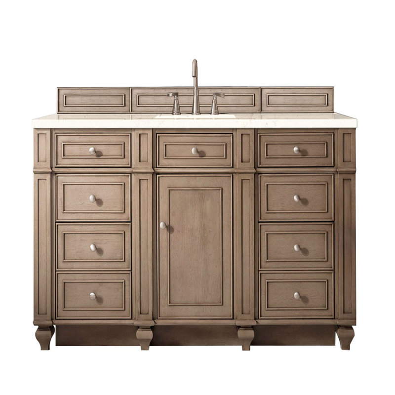 Bristol 60'' W Single Vanity, Whitewashed Walnut, White Zeus, 8" Widespread