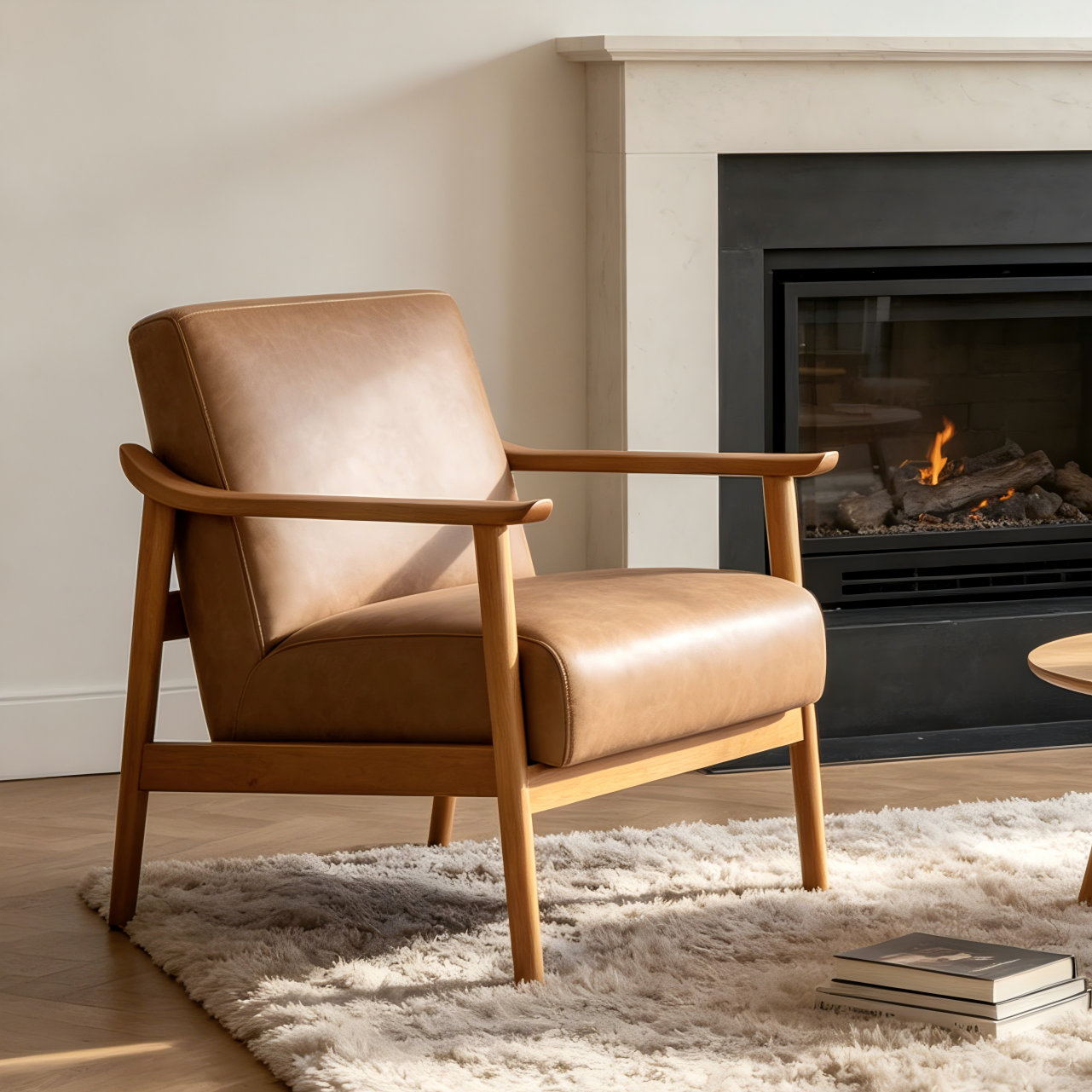Wythe Mid Century Modern Solid Wood Armchair, Brown