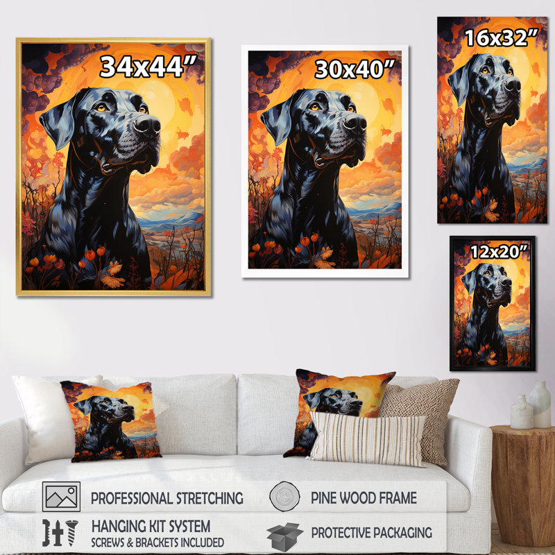 «Dog Great Dane Grandeur I» sur toile, Cadre flottant noir, H 20 po x l 12 po x P 1 po