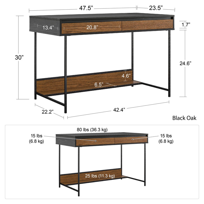 Black and Brown MDF Computer Desk with USB Port and Drawers