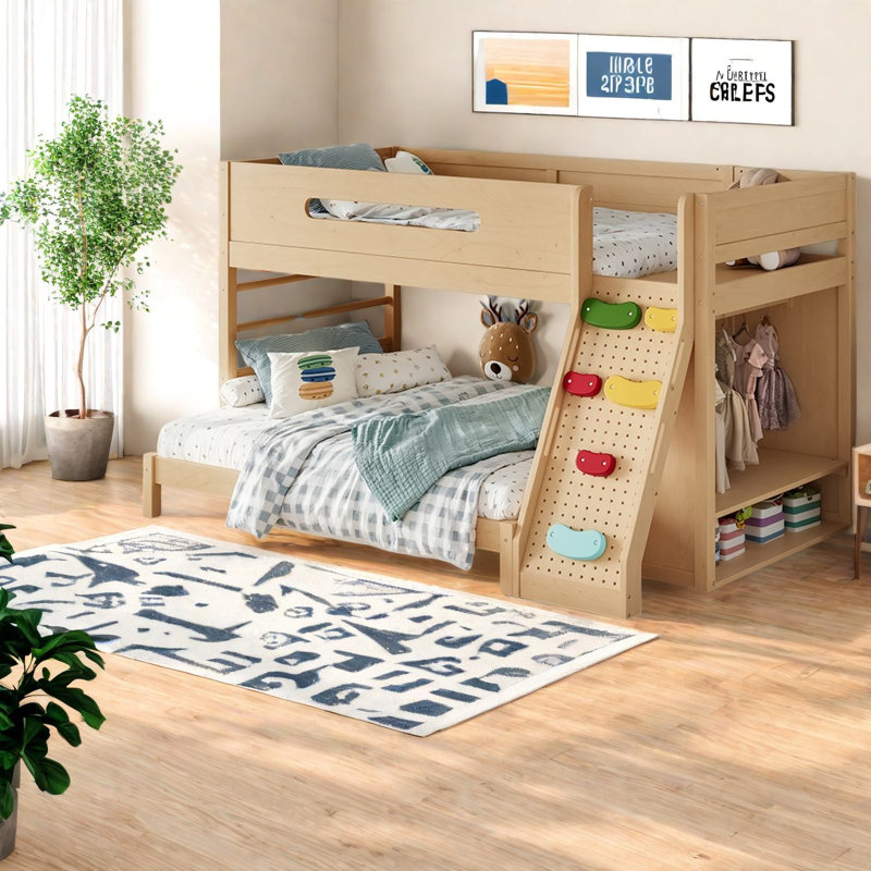 Lits modernes pour économiser de l'espace avec rangement, lit simple / simple TG sur lit double, foyer pour enfants