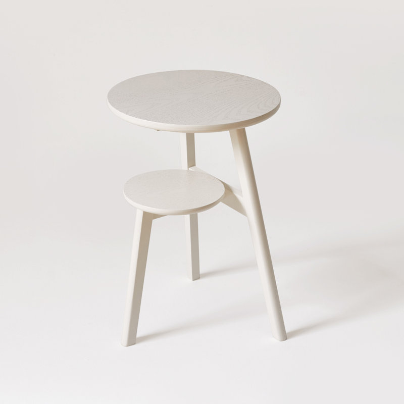 Table d'appoint ronde à 2 niveaux en bois massif avec tablette inférieure, Blanc