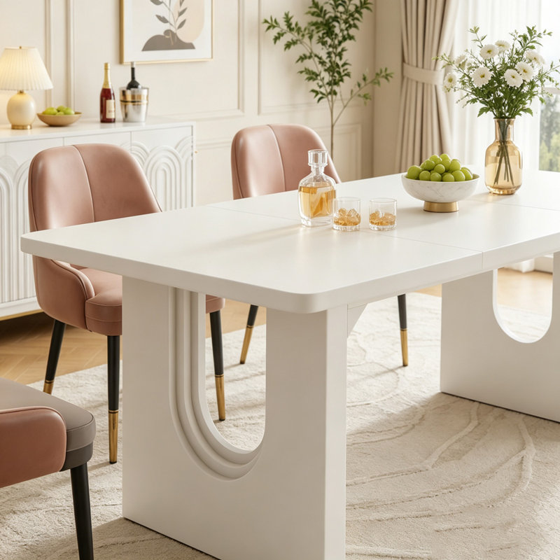 Modern Rectangular Dining Table with Pedestal Base, White