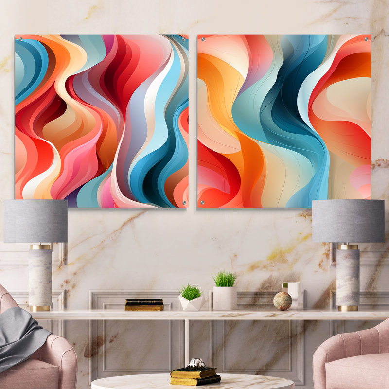 Cylus - formes abstraites, ensemble d'acryliques sur verre, ensemble de 2, H 36 po x l 73 po