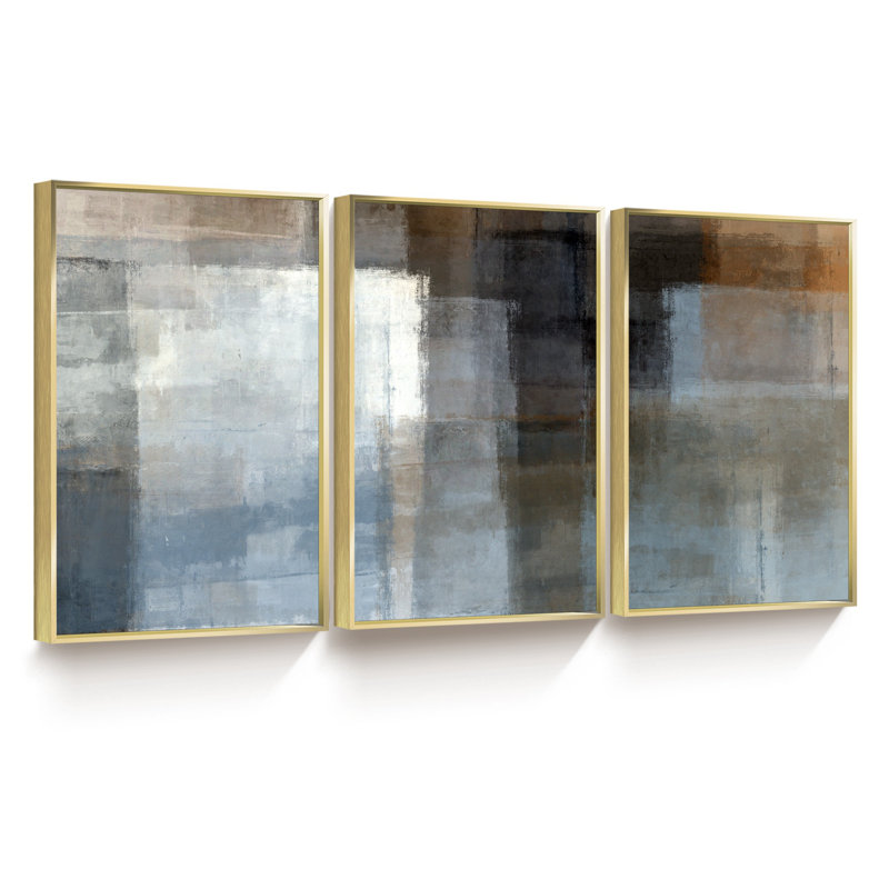 Abstrait - Peinture sur toile 3 pièces, H 24 po x l 48 po x P 1,5 po, Or