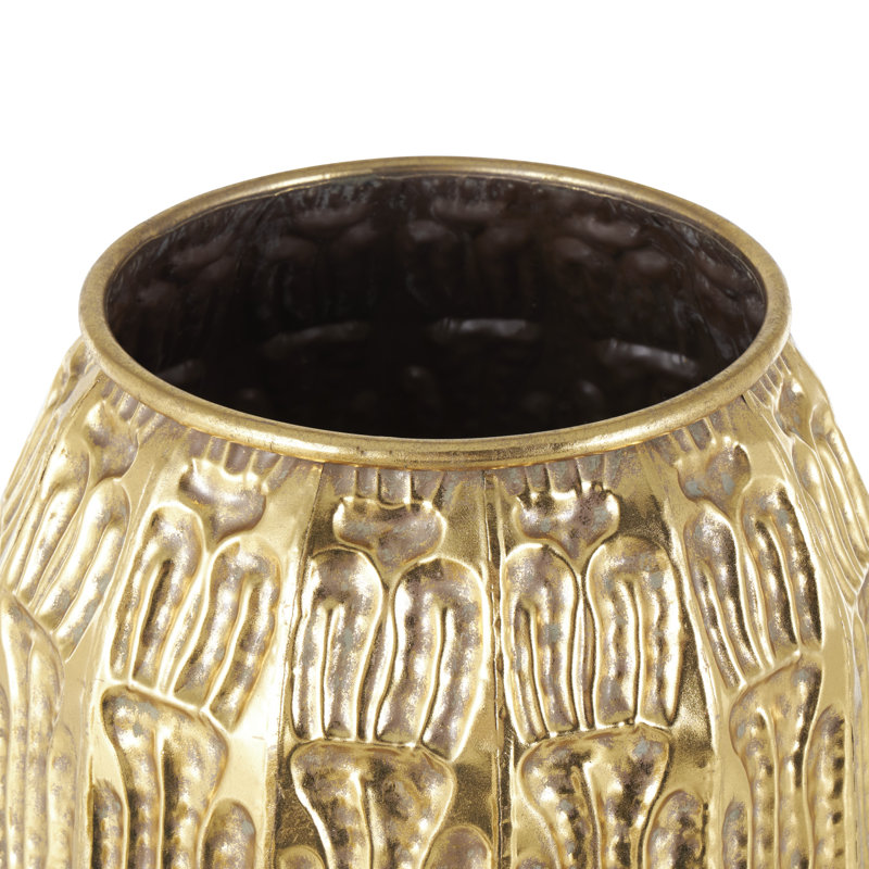 Braseby Metal Tall Decorative Gold Vase with Grooved Patterns Set, 36" H x 18.25" W x 18.25" D