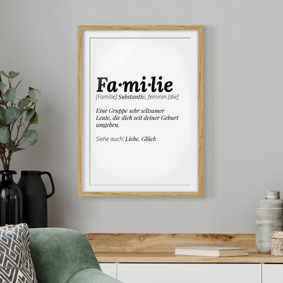 Gerahmtes Poster Die Definition von Familie