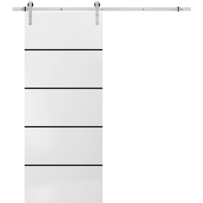 Porte de grange en bois massif massif, Satin blanc, 36 po x 80 po