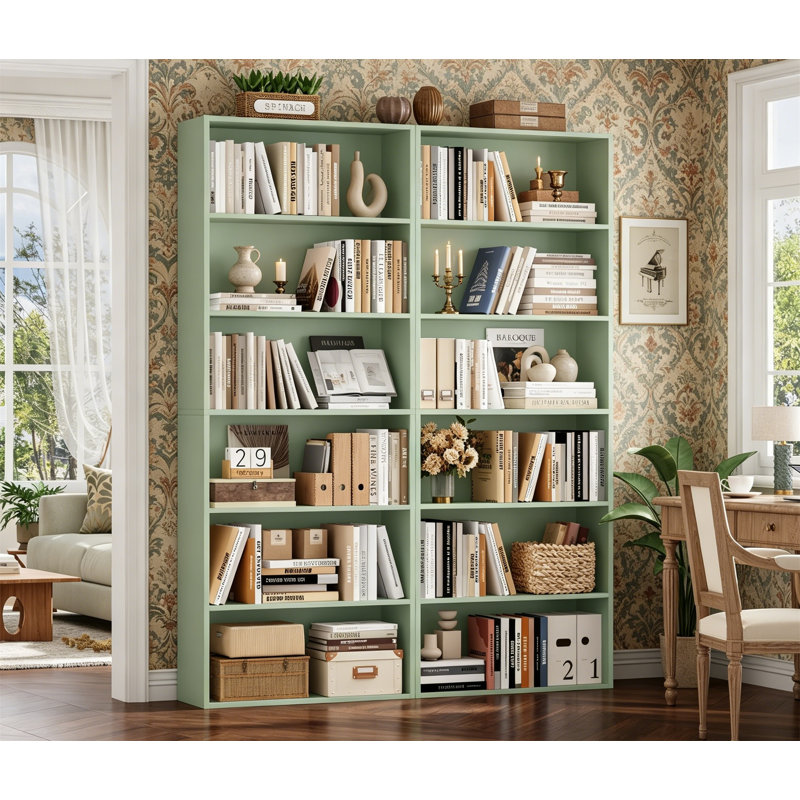 6-Tier Open Bookcase, Freestanding Tall Display Shelf for Bedroom Living Room Office, Green