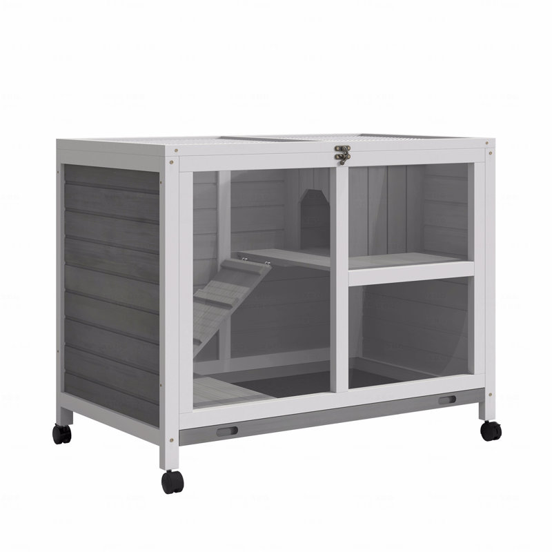 Cage à lapins d'intérieur avec roulettes, bureau et table d'appoint, cage à lapin en bois, cage à lapin imperméable, Gris