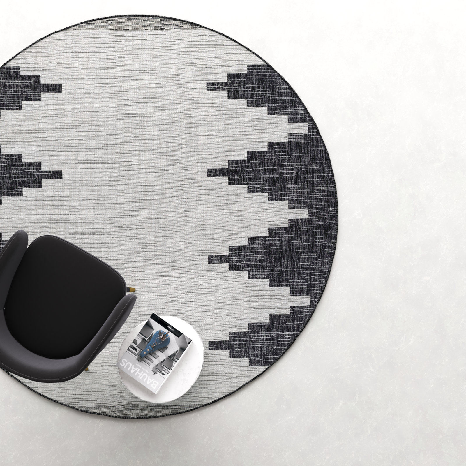 Mortimer Indoor/Outdoor Charcoal Southwestern Rug, Round 5'3"