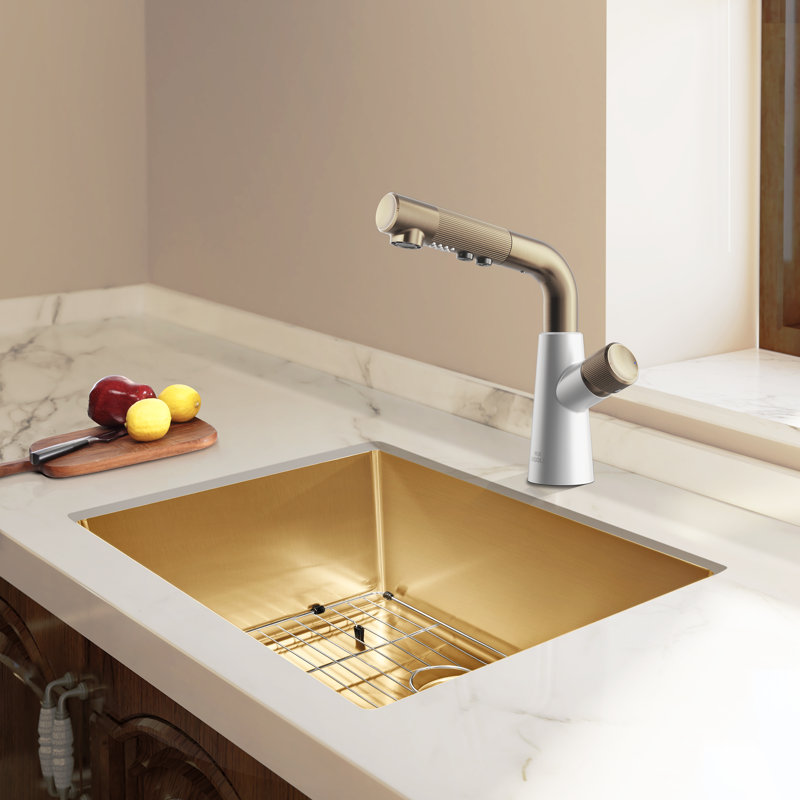 HIGOLD 27 Inch Single Bowl Undermount Kitchen Sink,Stainless Steel PVD Nano Gold Drop In Sink 27"×18"×10", Gold