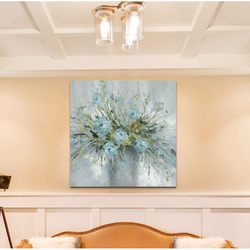 « bouquet de bleu », peinture, H 24 po x l 24 po x P 1,5 po, Toile tendue