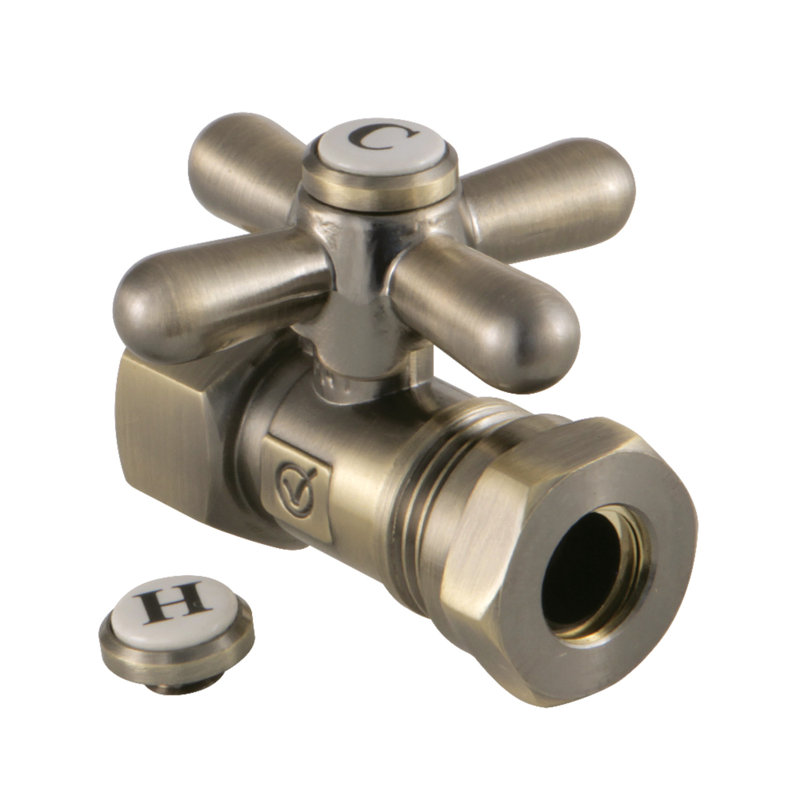 Kingston Brass Vintage 1/2-Inch FIP x 1/2 or 7/16-Inch Slip Joint Quarter-Turn Straight Stop Valve, Vintage Brass