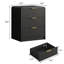 Table de bout 23,6 po à 3 tiroirs, ensemble de table de chevet cannelée avec poignée dorée - noir (ensemble de 2)-1976171928