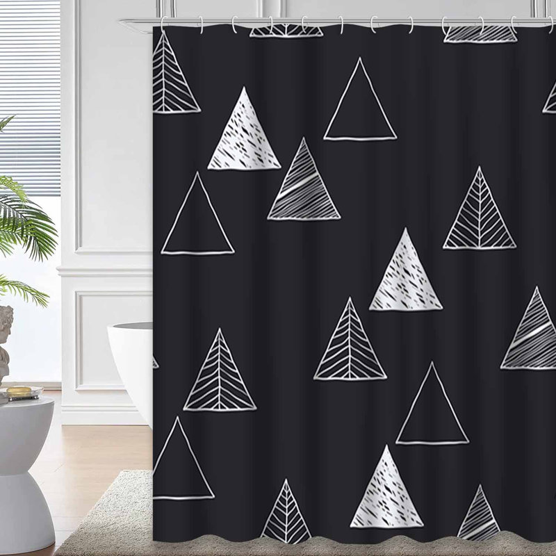 Cyan Drawn Triangles Abstract Winter Shower Curtain with 12 Hooks, L 84 po x l 72 po