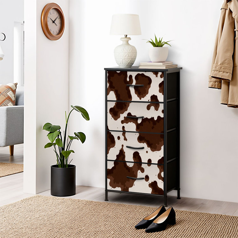 4 Drawer Dresser for Bedroom, Narrow Chest of Drawers, Wooden Top and Study Iron Frame 18"x37.5"-(WxH)