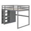 Lit mezzanine en bois pleine grandeur avec tablettes de rangement intégrées pour garde-robe et éclairage DEL-153159049
