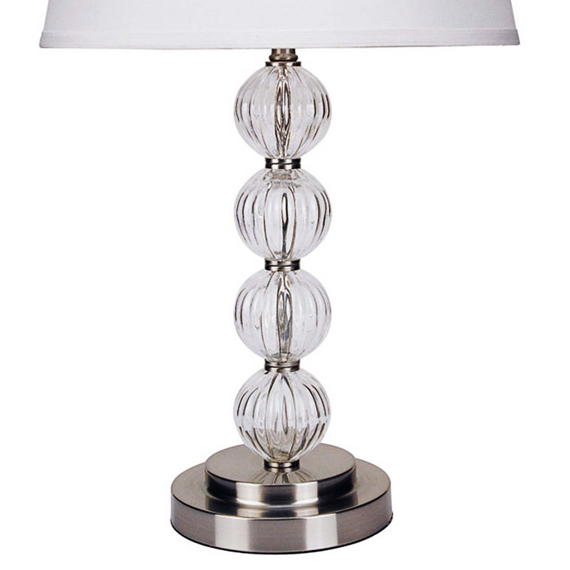 28.5" Tall Metal Table Lamp with Satin Nickel finish and Orb design, Linen Shade