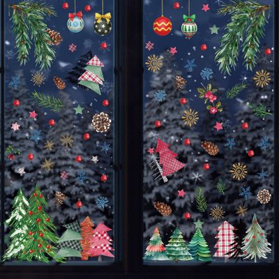 4 Sets of 9 Sheets Christmas Static Window Clings, Double Sided Winter Snowflake and Christmas Ball Window Stickers, Reusable Static Glass Decals for Home Office Indoor Holiday Party Christmas Window Decor