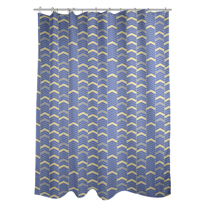 Rideau de douche simple à chevrons, Bleu / Jaune