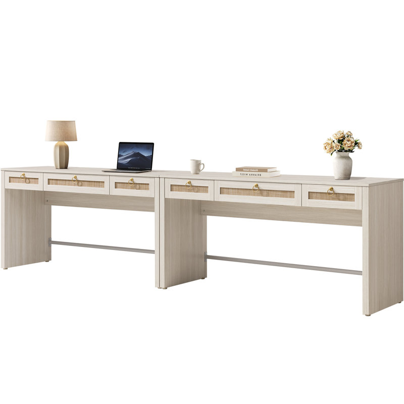 Bureau de rangement à 3 tiroirs Pomodoro Boho, Chêne blanc crème, 2 pièces