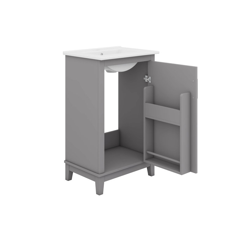 Meuble-lavabo autoportant de 20 po avec lavabo en céramique, 1 porte à fermeture douce et beaucoup de rangement, Gris