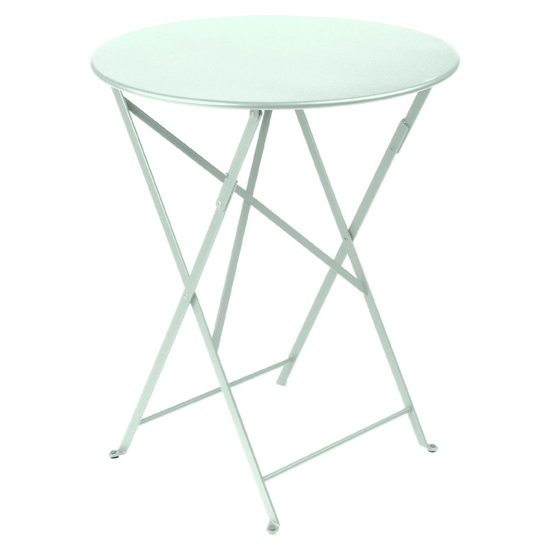 Bistro Round Metal Folding Outdoor Bistro Table With Umbrella Hole , in. W in. D, Ice Blue, 29" H x 24" W x 24" L