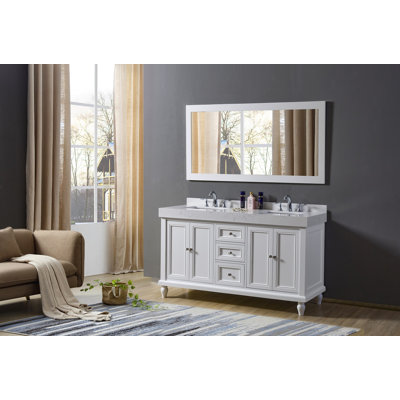 60 " W Freestanding Standard Free Standing 2 Double With Cultured Marble Top with Mirror