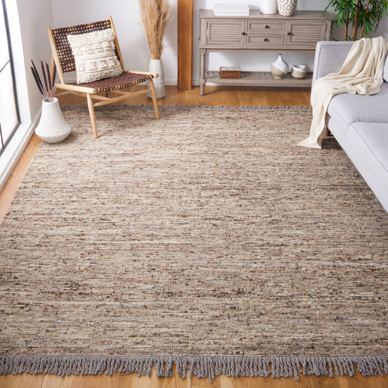 Tapis ivoire / brun en laine / coton tissé à la main Abbie-Jai Natura, Rectangle 4 pi x 6 pi