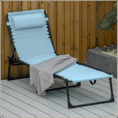 Chaise longue de piscine pliante, chaise de bronzage de patio, chaise longue d'extérieur avec dossier inclinable à 4 positions, coussin, siège respirant en filet et à l'élastique pour la plage, la cour, le patio