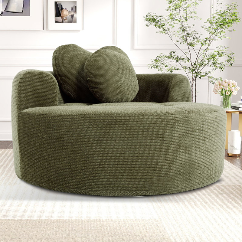 Round Sofa Bed With Memory Foam Sectional Couches For Living Room, Cloud Couch With Three Pillows, Green, Green