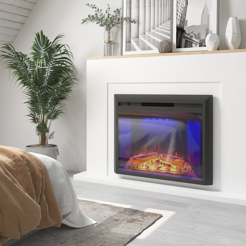 Mateas Electric Fireplace Insert, Christmas Fireplace Heater with Overheating Protection, Fire Crackling Sound, Remote Control, 750/1500W, Black