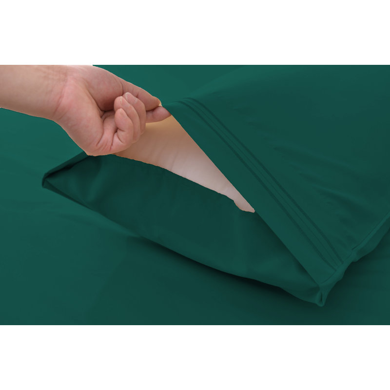  Ensemble de draps 1800 fils en rayonne de bambou, Double, Vert foncé