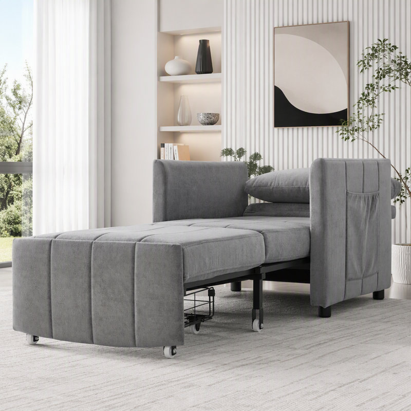 Grey Convertible Sofa Bed with 5-Position Adjustable Backrest
