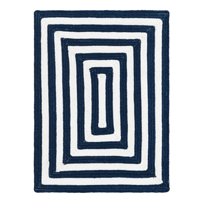 Kozan Geometric Handmade Flatweave Recycled P.E.T. Indoor / Outdoor Area Rug in Navy/White, Rectangle 2'2" x 3'1"