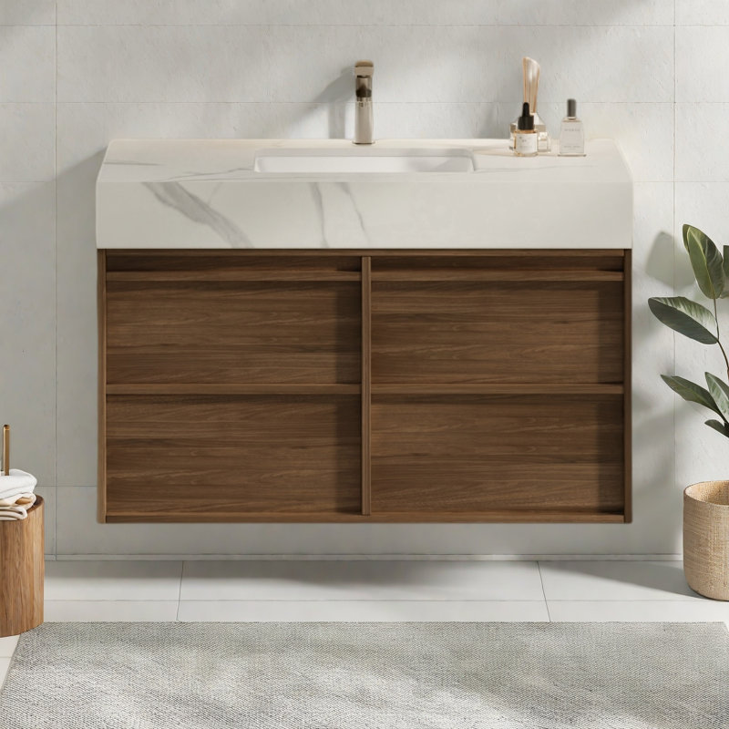 Meuble-lavabo moderne 35,9 po avec comptoir en faux marbre, 1 lavabo et 4 tiroirs