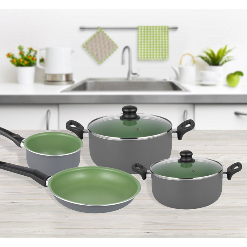 Mitchelton 6 - Piece Non-Stick Aluminum Cookware Set, Grey/Green