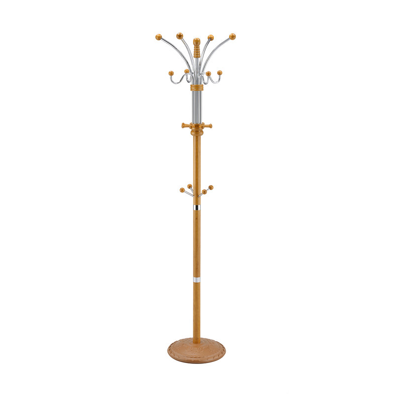 Portemanteau 73 po en chrome et bois, finition chêne, Brun