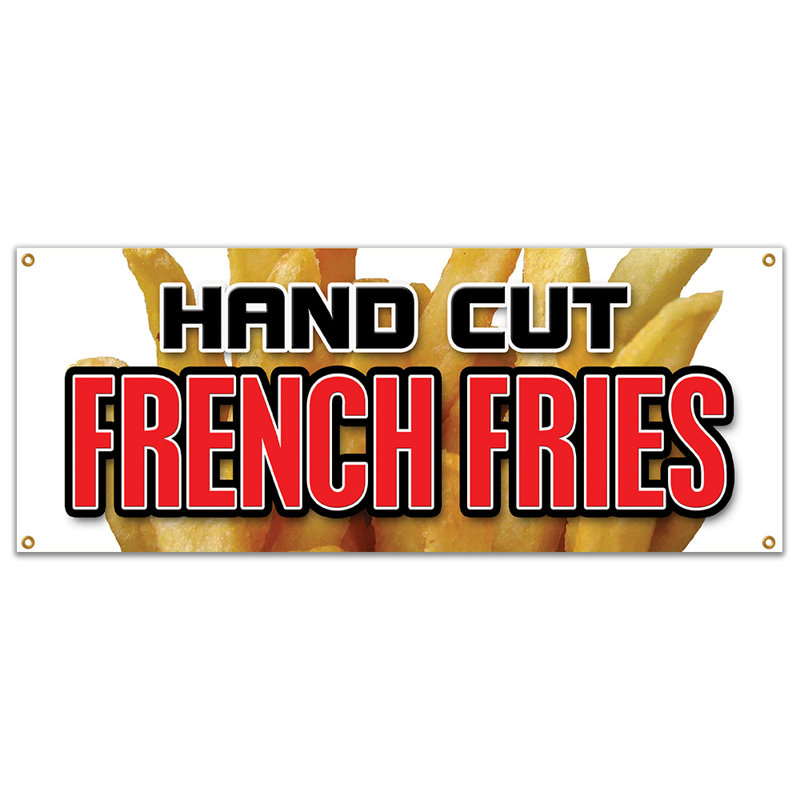 HAND CUT FRENCH FRIES BANNER SIGN Chips Idaho Crispy Onion Rings Frys Hot Fresh