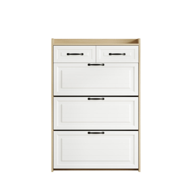 12 Pair Flip Down Shoe Storage, Natural/White