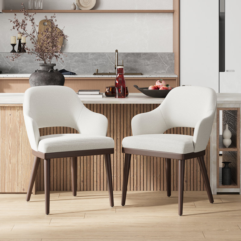 Chaise rembourrée moderne avec pieds en bois de noyer, Beige, Bois brun foncé