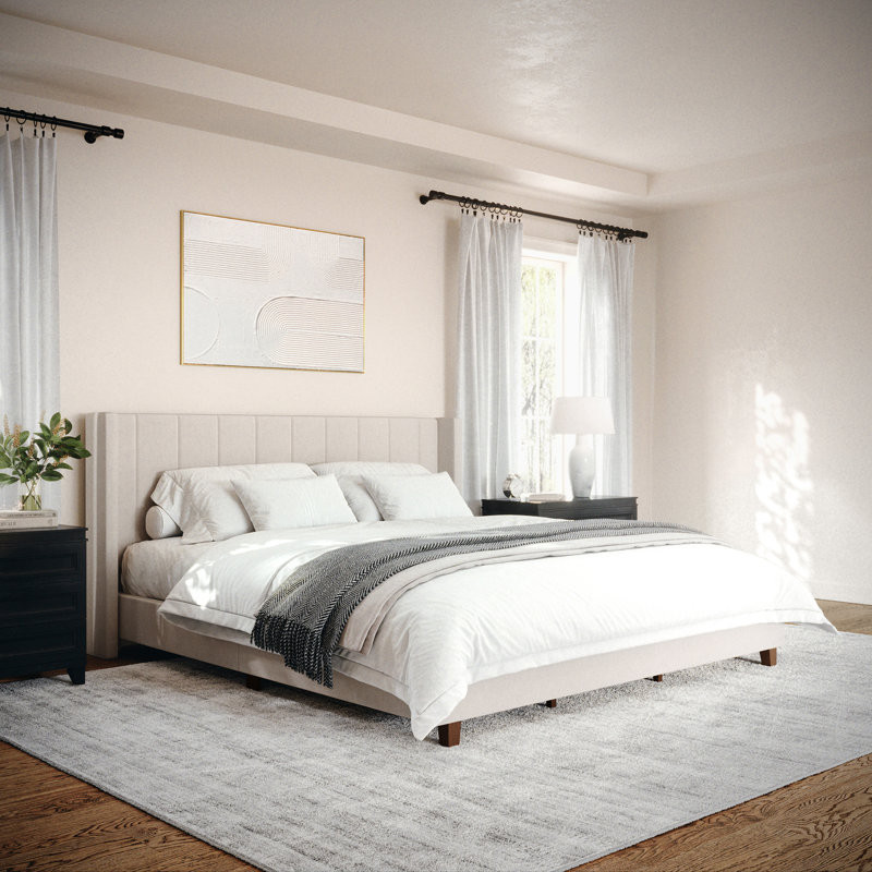 Lit plateforme tapissier Martha Stewart Kay, Beige, Très grand