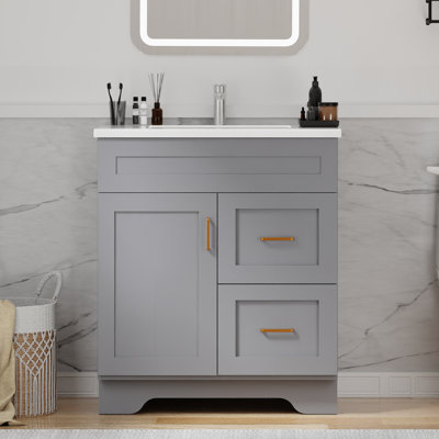30" Bathroom Vanity Cabinet with Sink Modern Bathroom Vanity Floor Standing Storage Cabinet with Drawers and Doors,Grey