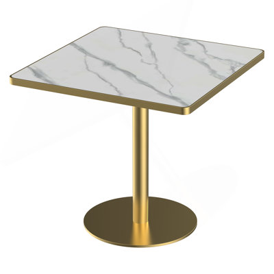 Table carrée bistro moderne tulipe 31,5 pouces avec plateau en faux marbre, facile à assembler, structure en métal robuste