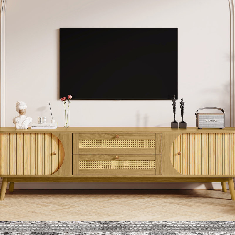 Console télé jusqu'à 75 po: cadre en bois massif, support de rangement efficace pour écrans: base, grand